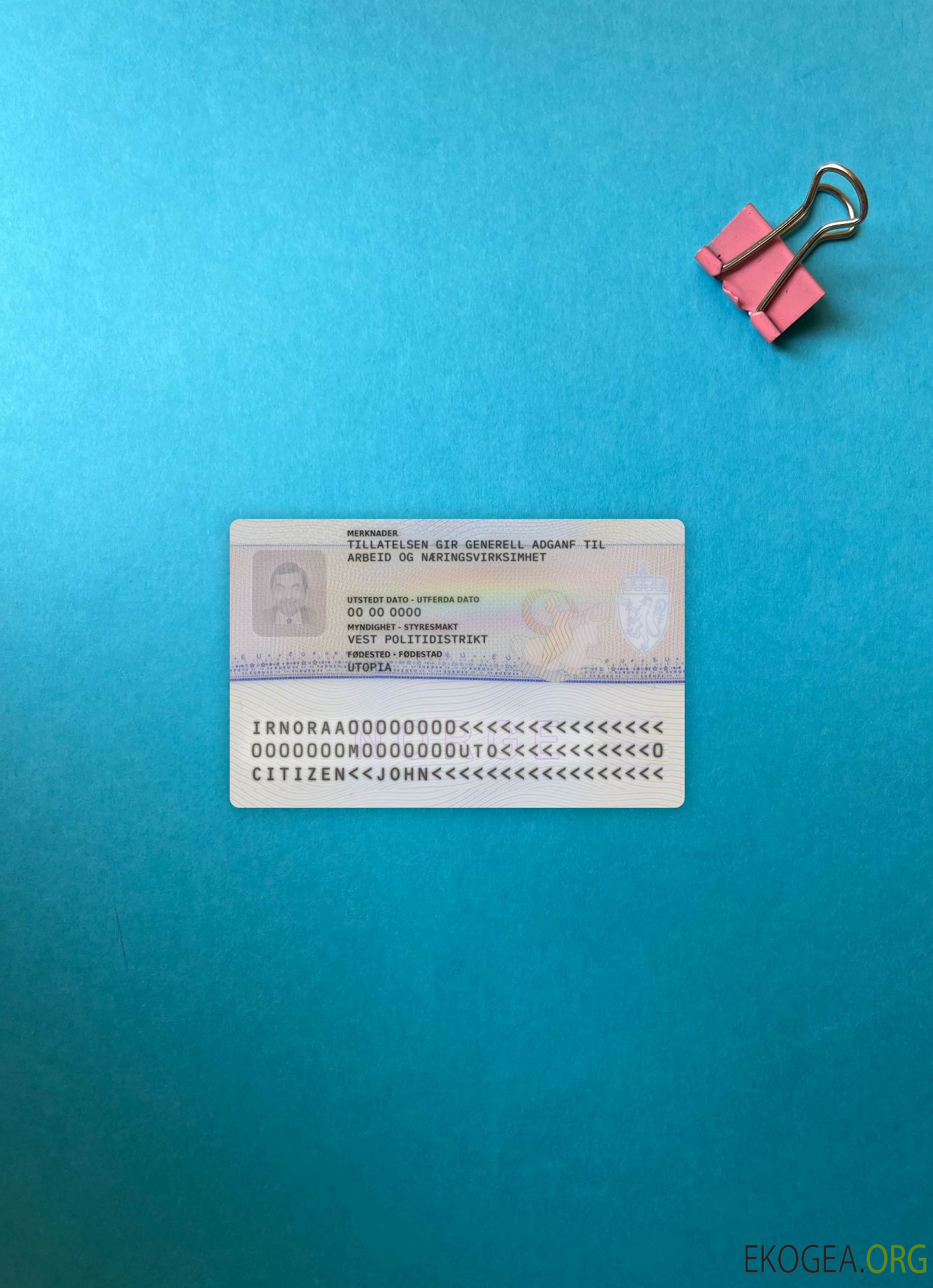 Photo de la carte de séjour en Norvège en arrière